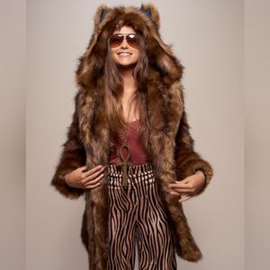 Spirithoods Classic Tawny Wolf Brown Faux Fur Jacket XS Womens